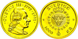 1000 Kronen, Gold, 1992, 200 Todestag König Gustaf III., Ca. 5,22g Fein, KM 880, Im Blister, St.  St1000... - Schweden