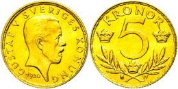 5 Kronen, Gold, Gustav V., Fb. 97, Vz.  Vz5 Coronas, Gold, Gustav V., Fb. 97, Extremley Fine  Vz - Sweden