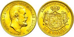 10 Kronen, 1901, Oskar II., Fb. 94b, Vz+.  10 Coronas, 1901, Oskar II., Fb. 94b, Extremly Fine . - Schweden