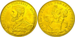 50 Lei, Gold, 1906, Karl I., 40Jähriges Regierungsjubiläum, Fb. 6, Kl. Kratzer, Vz.  Vz50 Lei, Gold,... - Rumänien