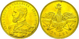 25 Lei, Gold, 1906, Karl I., 40Jähriges Regierungsjubiläum, Fb. 7, Vz.  Vz25 Lei, Gold, 1906, Karl... - Romania