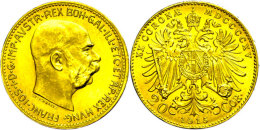 20 Kronen, 1915, Gold, Franz Joseph I., Neuprägung, Unz.  Unz20 Coronas, 1915, Gold, Francis Joseph I.,... - Oesterreich