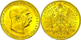 100 Kronen, Gold, 1915, Franz Joseph I., Neuprägung, Unz.  Unz100 Coronas, Gold, 1915, Francis Joseph I.,... - Austria