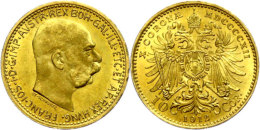 10 Kronen, 1912, Gold, Franz Joseph I., Neuprägung, Unz.  Unz10 Coronas, 1912, Gold, Francis Joseph I.,... - Oesterreich