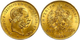 4 Gulden, 1892, Gold, Franz Joseph I., Neuprägung, Unz.  Unz4 Guilder, 1892, Gold, Francis Joseph I., New... - Austria