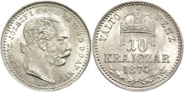 10 Kreuzer, 1874, Franz Joseph I., Für Ungarn, St.  St10 Cruiser, 1874, Francis Joseph I., For Hungaria,... - Oesterreich