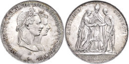 Gulden, 1854, Franz Josef I., Auf Die Vermählung Des Kaisers, J. 299, Vz+.  Guilder, 1854, Francis Joseph... - Oesterreich