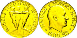 1500 Kronen, Gold, 2001, 100 Jahre Friedensnobelpreis, 15,53g Fein, KM 470, In Ausgabeschatulle, St.  St1500... - Norway