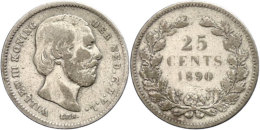25 Cent, 1890, Wilhelm III., Ohne Punkt Hinter Jahre, Schulman 639var., S-ss.  S-ss25 Cent, 1890, Wilhelm III.,... - Sonstige & Ohne Zuordnung