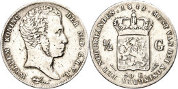 1/2 Gulden, 1819, Wilhelm I., Utrecht, Seltener Jahrgang, Schulman 280, Gereinigt, Kl. Rf., Ss.  Ss1 / 2... - Other & Unclassified