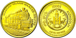 1000 Tögrög, Gold, 1995, Transsibirischen Eisenbahn, KM 148, In Kapsel, PP.  PP1000 Tögrög,... - Mongolia