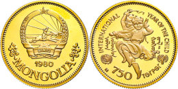 750 Togrog, Gold, 1980, Jahr Des Kindes, PP  PP750 Togrog, Gold, 1980, Year Of The Child, PP  PP - Mongolei