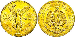 50 Pesos, Gold, 1959, Viktoriastatue, Neuprägung, Unz.  Unz50 Peso, Gold, 1959, Viktoriastatue, New... - Mexiko