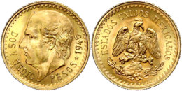 2 Pesos, 1945, Gold, Hidalgo, Neuprägung, Unz.  Unz2 Peso, 1945, Gold, Hidalgo, New Coinage, Unz.  Unz - Mexiko