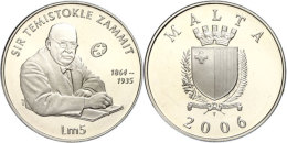 5 Liri, 2007, Sir Temistokle Zammit, Schön 122, KM 138, Mit Zertifikat In Ausgabeschatulle, PP.  PP5 Liri,... - Malta