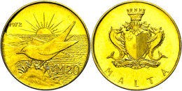 20 Pounds, Gold, 1972, Blaumerle Vor Aufgehender Sonne, 916er Gold, 12 G, Fb. 49, KM 17, Vz Aus PP.  VzausPP20... - Malta