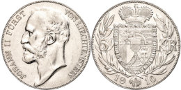 5 Kronen, 1910, Johann II., Divo 64, Vz.  Vz5 Coronas, 1910, Johann II., Divo 64, Extremley Fine  Vz - Liechtenstein