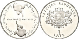 1 Lats, 2005, 70. Eishockey - WM Der Herren In Lettland, KM 76, Schön 73, Im Etui Mit Kapsel Und Zertifikat,... - Lettland