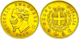 5 Lire, Gold, 1863, Vittorio Emanuelle II., Fb. 16, Vz.  Vz5 Liras, Gold, 1863, Vittorio Emanuelle II., Fb. 16,... - Sonstige & Ohne Zuordnung