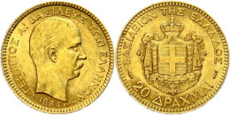 20 Drachmen, Gold, 1884, Georg I., Mzz A Paris, Fb. 18, Ss.  Ss20 Drachma, Gold, 1884, Georg I., Mzz A Paris,... - Griechenland