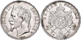 5 Francs, 1867, Napoleon III., BB (Straßburg), Kl. Rf., F. Vz.  5 Franc, 1867, Napoleon III., BB... - Sonstige & Ohne Zuordnung