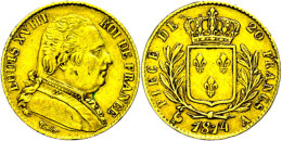 20 Francs, Gold, 1814, Louis XVIII., Mzz A Paris, Fb. 525, Gadoury 1026, Minimale Randfehler, Ss-vz.  Ss-vz20... - Sonstige & Ohne Zuordnung