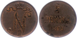 5 Penniä, 1899, Nikolaus II., Bitkin 444, Vz.  Vz5 Penniä, 1899, Nikolaus II., Bitkin 444, Extremley... - Finland