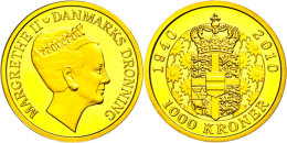 1000 Kronen, Gold, 2010, 70. Geburtstag Von Königin Margarethe II., 7,78g, KM 939, Mit Zertifikat In... - Dänemark