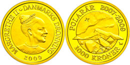 1000 Kronen, Gold, 2009, Nordlicht, Mineralien Und Magnetischer Nordpol, 7,78g Fein, KM 934, Mit Zertifikat In... - Denmark