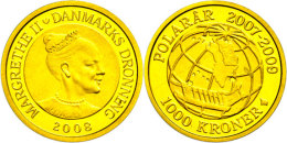1000 Krone, Gold, 2008, Schlitten Vor Globus Mit Karte, 7,78g Fein, KM 925, Mit Zertifikat In Ausgabeschatulle, PP.... - Denmark