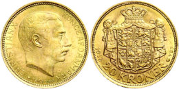 20 Kronen, Gold, 1913, Christian X., Kopenhagen, Fb. 299, Vz.  Vz20 Coronas, Gold, 1913, Christian X.,... - Dänemark