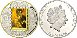 20 Dollars, 2013, Masterpieces Of Art, Die Gottesmutter Von Vladimir, ¼ Oz Gold-Inlaye Und 3 Oz Silber Mit... - Cookinseln