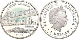 1 Dollar, 2008, Australien Entdecken - Brisbane (Tampondruck), KM 1183, Schön 1254, Im Etui Mit OVP Und... - Other & Unclassified