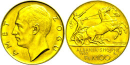 100 Franken, Gold, 1927, Zogu I., Variante Ohne Stern Unter Dem Kopf, Fb. 1, Vz-st.  Vz-st100 Franc, Gold,... - Albania