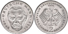 2 Mark (3,71g), 1991, Ludwig Erhard, Fehlprägung Auf Zu Dünner Ronde, Randschrift Nur Hälfte Lesbar,... - Sonstige & Ohne Zuordnung