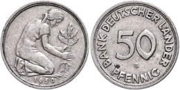 50 Pfennig, 1950, Bank Deutscher Länder, Prägung G, Ss, Katalog: J. 379 Ss50 Penny, 1950, Bank German... - Sonstige & Ohne Zuordnung