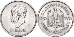 3 Reichsmark, 1930 F, Johann W. Von Goethe, Poliert, Win. Kratzer, Vz., Katalog: J. 350 Vz3 Reichmark, 1930 F,... - Other & Unclassified