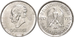 3 Reichsmark, 1930 D, Johann W. Von Goethe, Min. Kratzer, Vz., Katalog: J. 350 Vz3 Reichmark, 1930 D, Johann W.... - Other & Unclassified