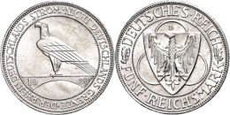 5 Reichsmark, 1930 D, Rheinland - Räumung, Min. Randfehler, Vz., Katalog: J. 346 Vz5 Reichmark, 1930 D,... - Other & Unclassified