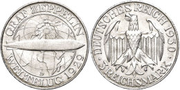 3 Reichsmark, 1930 D, Graf Zeppelin, Kratzer, Randfehler, Vz., Katalog: J. 342 Vz3 Reichmark, 1930 D, Count... - Sonstige & Ohne Zuordnung