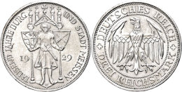 3 Reichsmark, 1929 E, 1000 Jahre Burg Und Stadt Meißen, Kl. Kratzer, Vz+., Katalog: J. 338 Vz3 Reichmark,... - Other & Unclassified