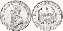 3 Reichsmark, 1927 F, 450 Jahre Universität Tübingen, Winzige Kratzer, Vz., Katalog: J. 328 Vz3... - Other & Unclassified