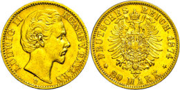 20 Mark, 1874, Ludwig II., Kl. Rf., Ss., Katalog: J. 197 Ss20 Mark, 1874, Ludwig II., Small Edge Nick, Very... - Other & Unclassified