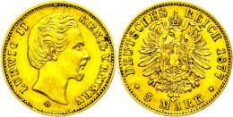 5 Mark, 1877, Ludwig II., Ss+., Katalog: J. 195 5 Mark, 1877, Ludwig II., Very Fine., Catalogue: J. 195 - Sonstige & Ohne Zuordnung