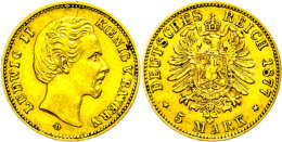 5 Mark, 1877, Ludwig II., Ss+., Katalog: J. 195 5 Mark, 1877, Ludwig II., Very Fine., Catalogue: J. 195 - Other & Unclassified