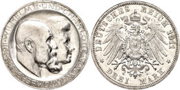 3 Mark, 1911, Wilhelm II., Zur Silbernen Hochzeit, Variante Mit Ohem Querstrich Im Buchstaben "H", Kl. Rf., Vz.,... - Sonstige & Ohne Zuordnung