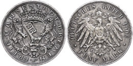 5 Mark, 1906, Randfehler, Ss-vz., Katalog: J. 60 Ss-vz5 Mark, 1906, Margin Fault, Very Fine To Extremly Fine.,... - Other & Unclassified