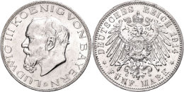 5 Mark, 1914, Ludwig III. Von Bayern, Teils Berieben, Randfehler, Ss-vz., Katalog: J. 53 Ss-vz5 Mark, 1914,... - Sonstige & Ohne Zuordnung