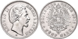 5 Mark, 1876, Ludwig II., Etwas Berieben, Randfehler, Ss-vz., Katalog: J. 42 Ss-vz5 Mark, 1876, Ludwig II., A... - Sonstige & Ohne Zuordnung