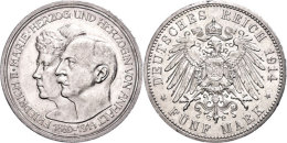 5 Mark, 1914, Friedrich II., Zur Silbernen Hochzeit, Randfehler, Vz., Katalog: J. 25 Vz5 Mark, 1914, Friedrich... - Other & Unclassified